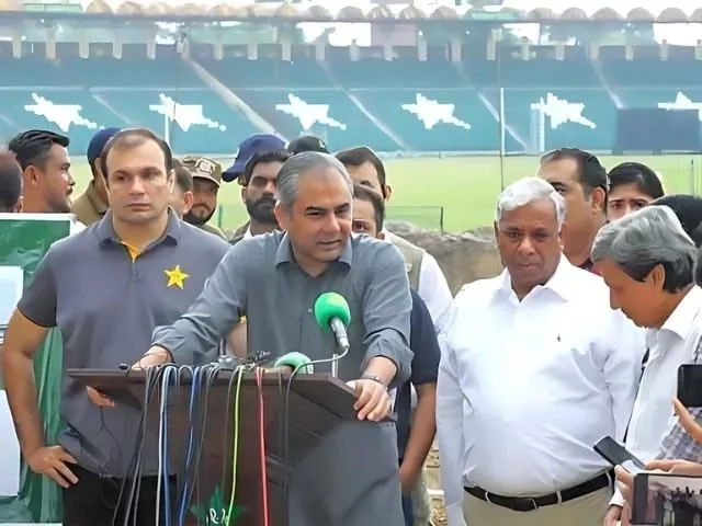 PCB Chairman Mohsin Naqvi visits Lahore’s Gaddafi Stadium.